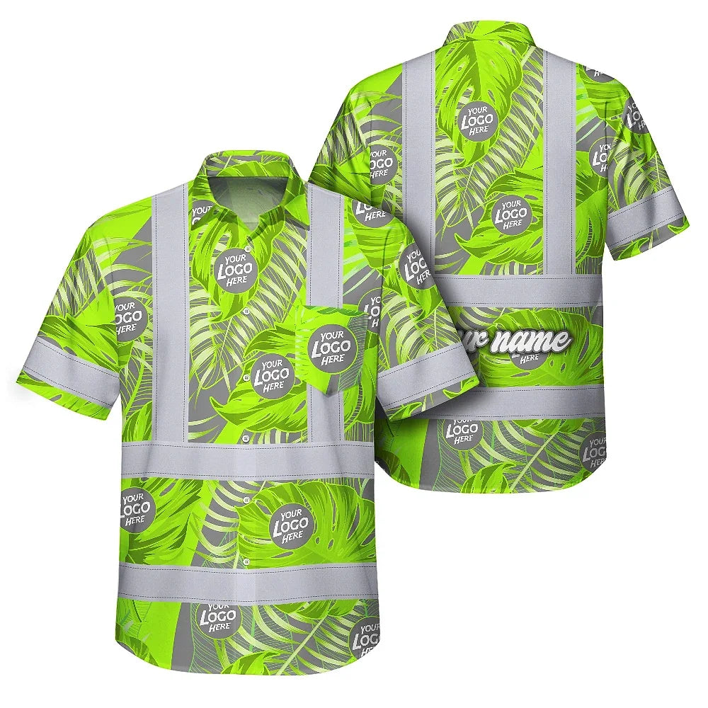 Grey And Green Neon Flowers Hi-Vis Hawaiian Shirt