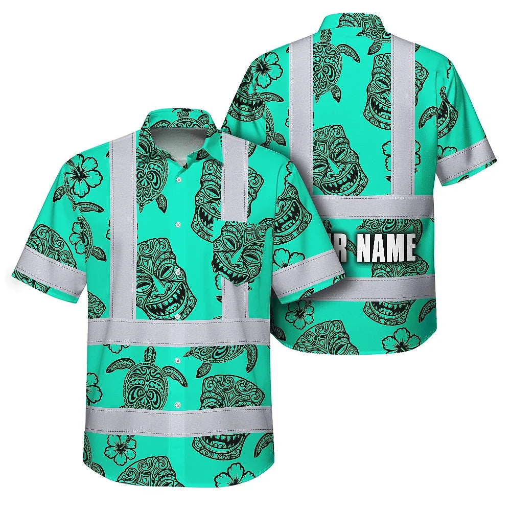 Mint Neon Tiki Hi-Vis Hawaiian Shirt