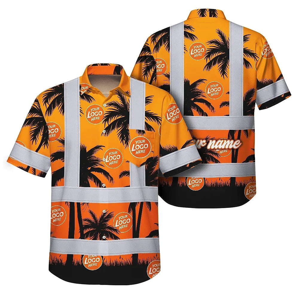 Orange And Black Flowers Hi-Vis Hawaiian Shirt