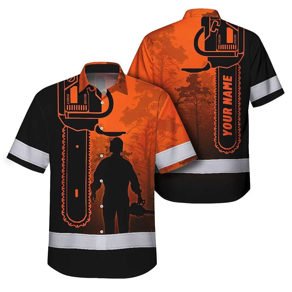 Orange Chainsaw Logger Hi-Vis Hawaiian Shirt