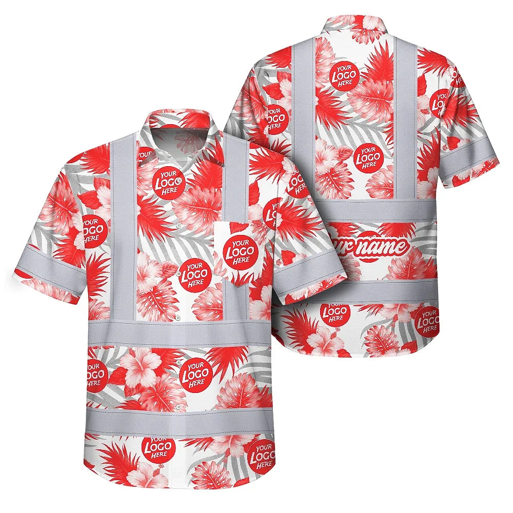 Red And White Flowers 2 Hi-Vis Hawaiian Shirt