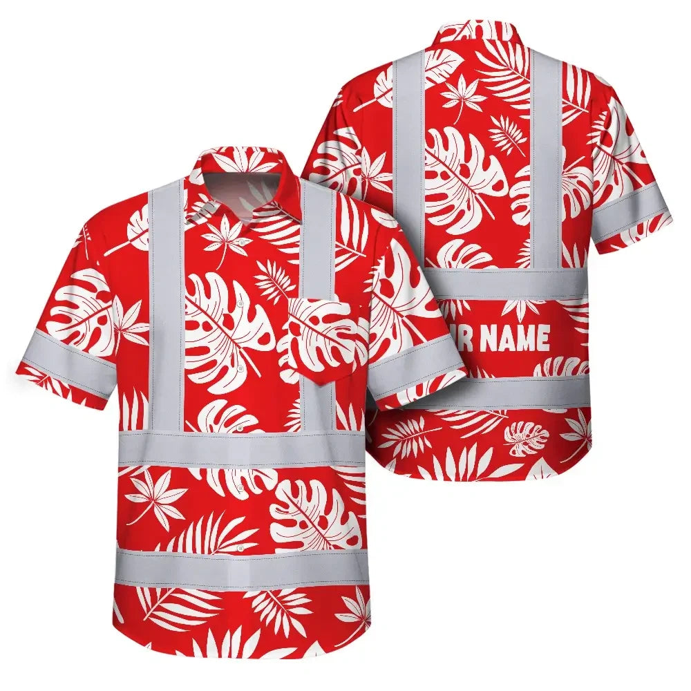 Red Neon Flowers Hi-Vis Hawaiian Shirt