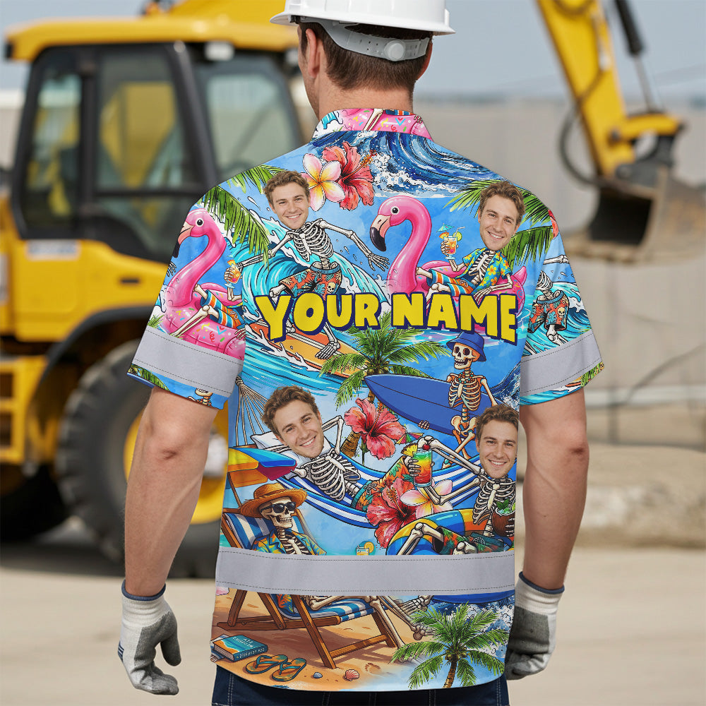 Skeleton Surfing Float Hi-Vis Hawaiian Shirt