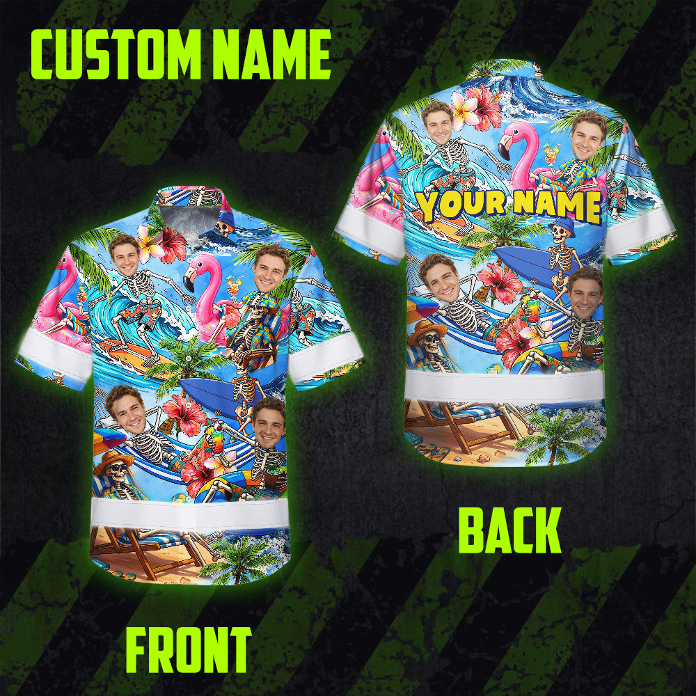 Skeleton Surfing Float Hi-Vis Hawaiian Shirt