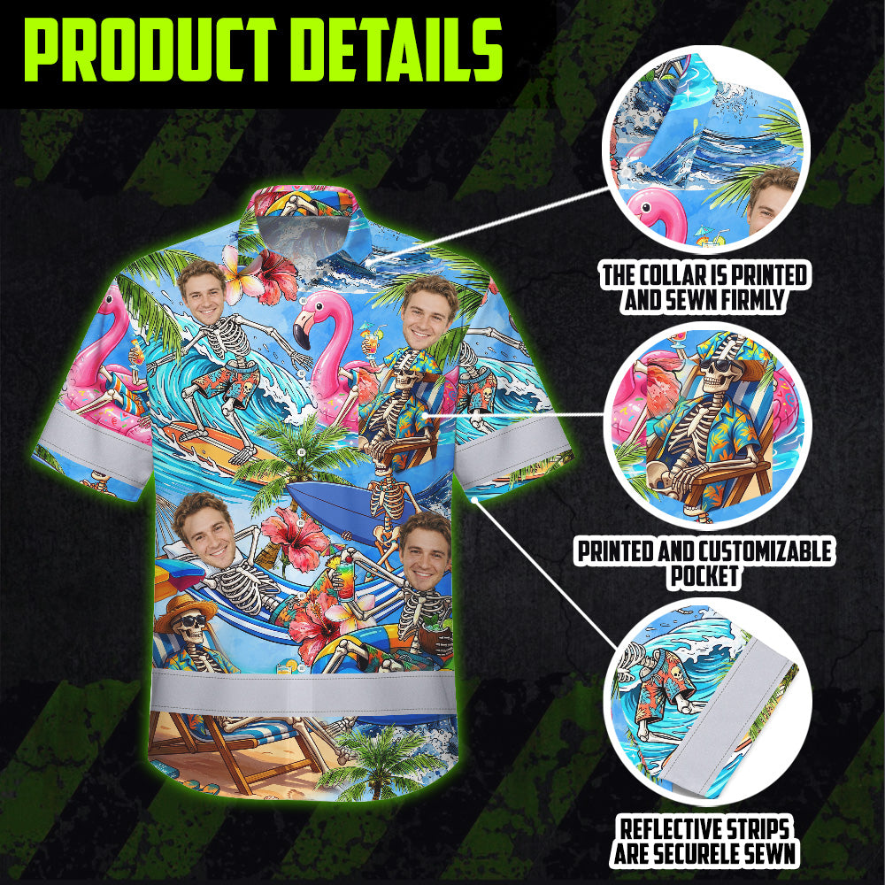 Skeleton Surfing Float Hi-Vis Hawaiian Shirt