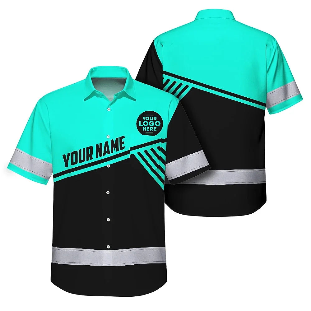 Uniform Mint Neon Custom Logo And Name Hi-Vis Hawaiian Shirt