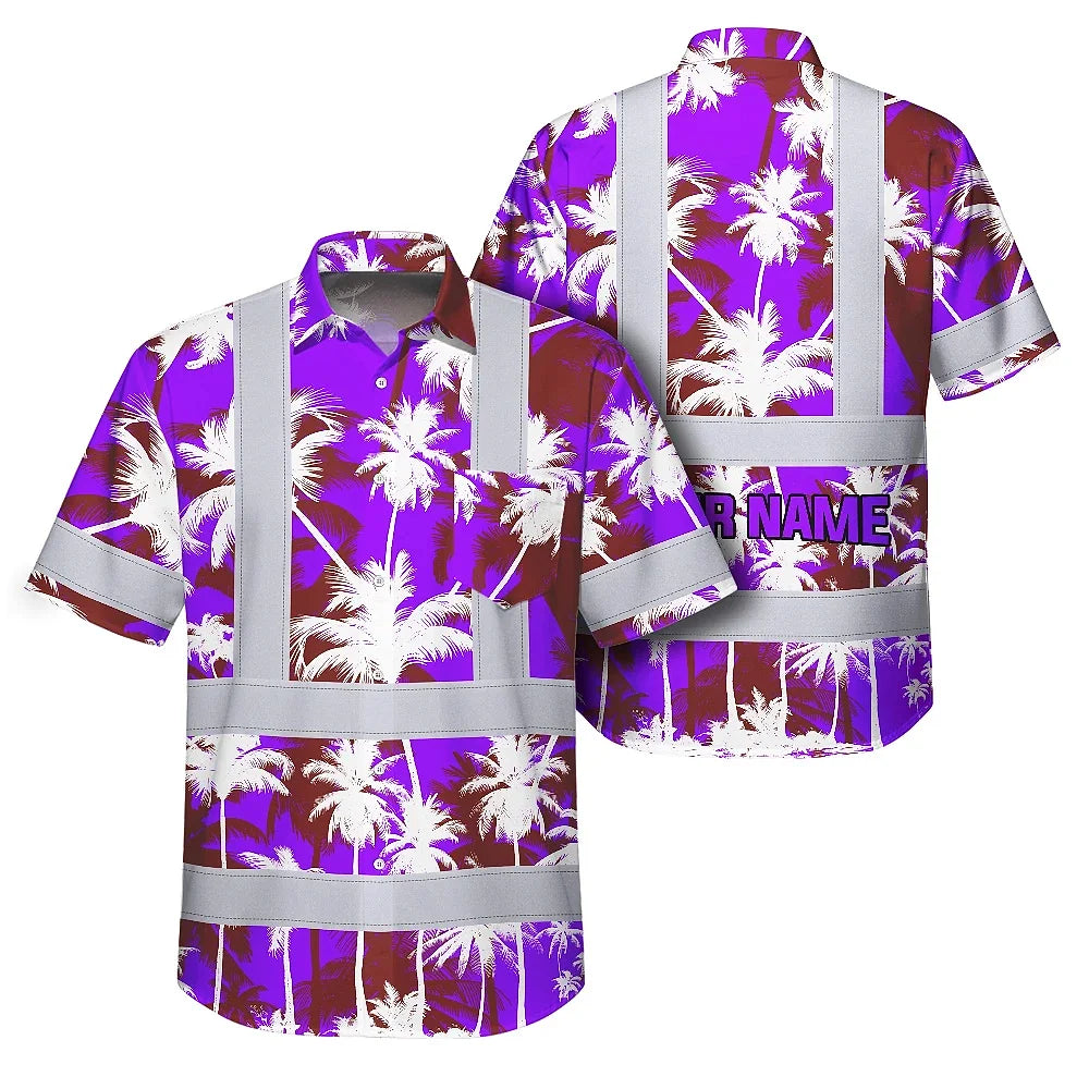 Violet Neon Flowers Hi-Vis Hawaiian Shirt