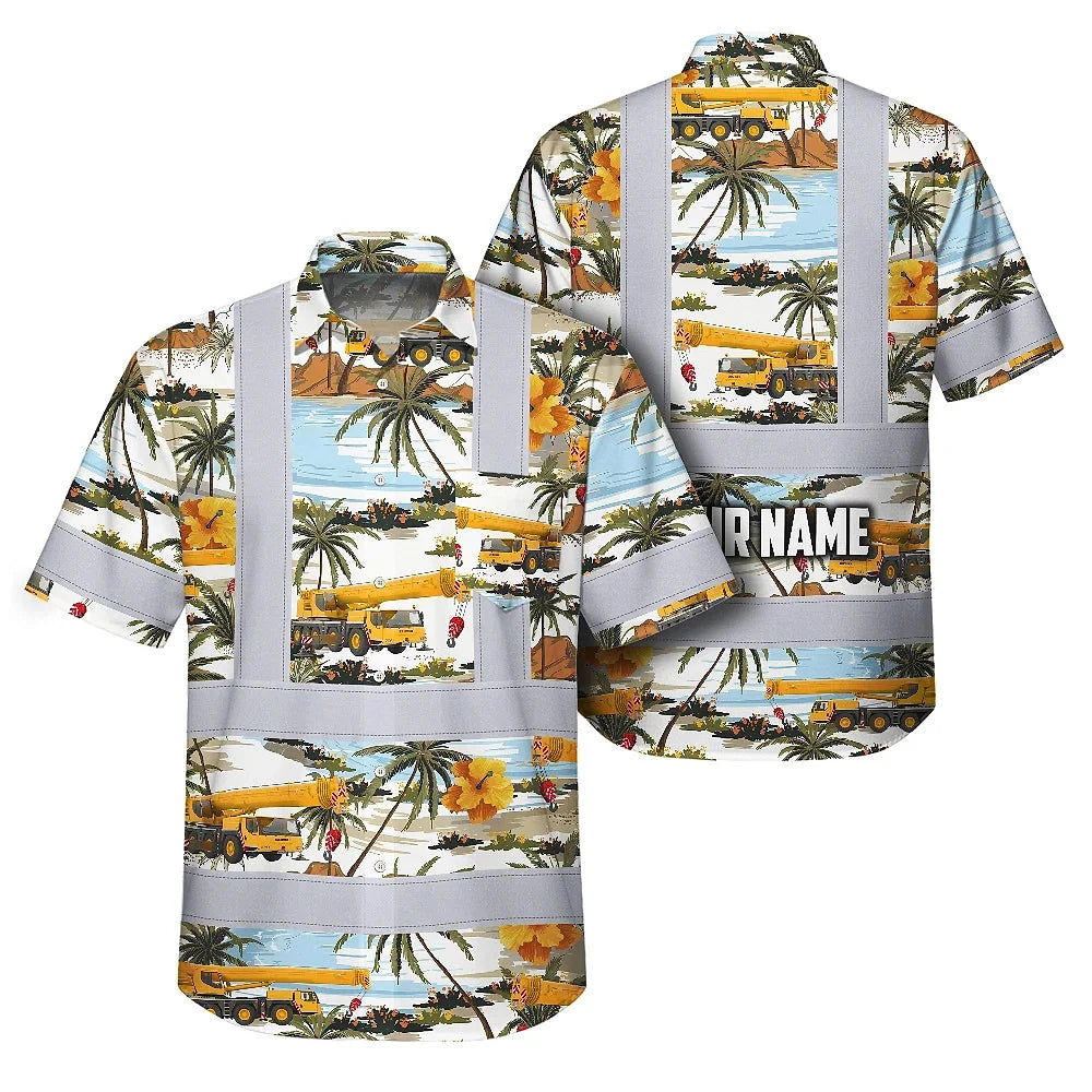 Yellow Mobile Cranes Hi-Vis Hawaiian Shirt