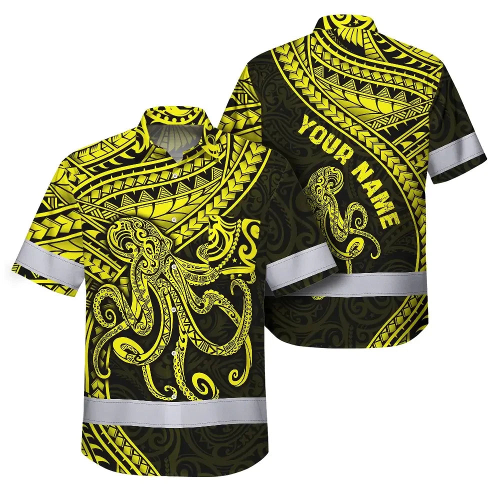 Yellow Neon Hawaii Octopus Custom Hi-Vis Hawaiian Shirt