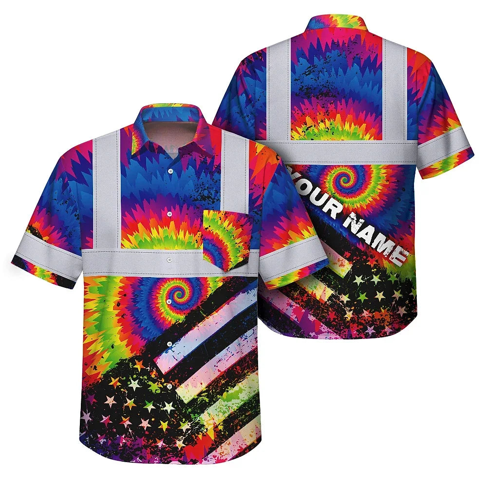 Tie Dye 2 US Flag Paint Hi-Vis Hawaiian Shirt