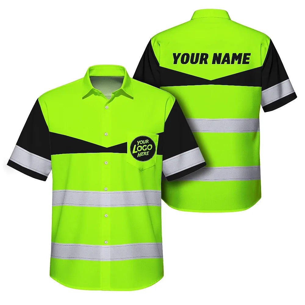 Uniform Reflective Dark Green Neon Hi-Vis Hawaiian Shirt