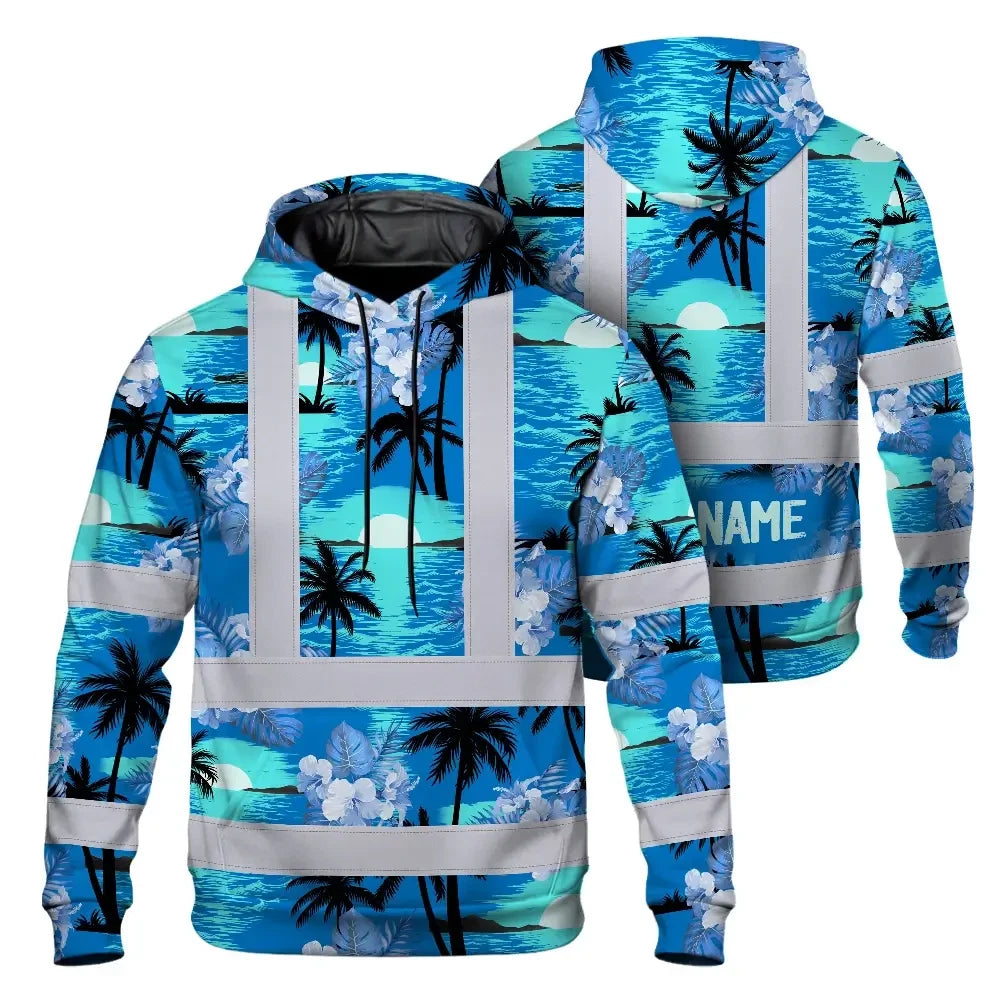 Blue Neon Flowers 4 Hi-Vis Hoodie