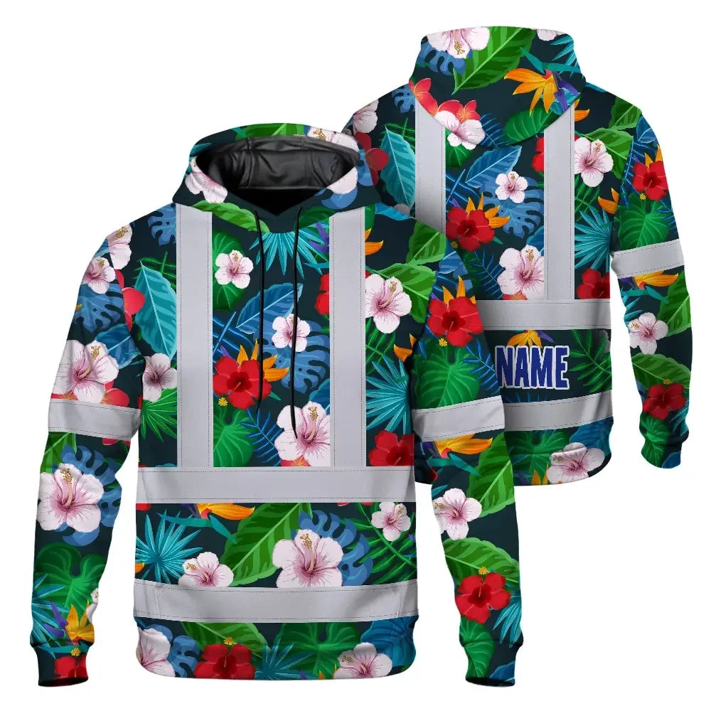 Red Neon Pink Flowers Hi-Vis Hoodie