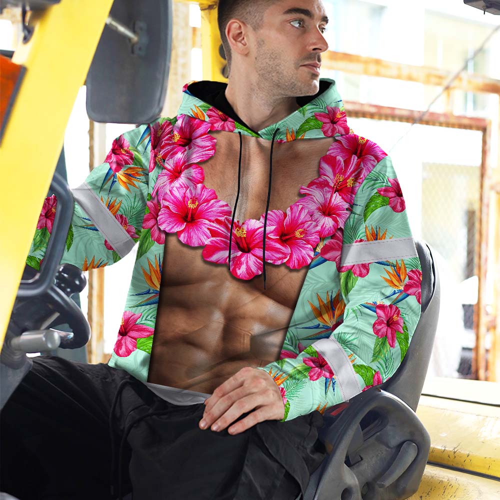 Hi Vis Hoodie Shirt Reflective Tapes Funny Muscle 2 Hi-Vis Hoodie
