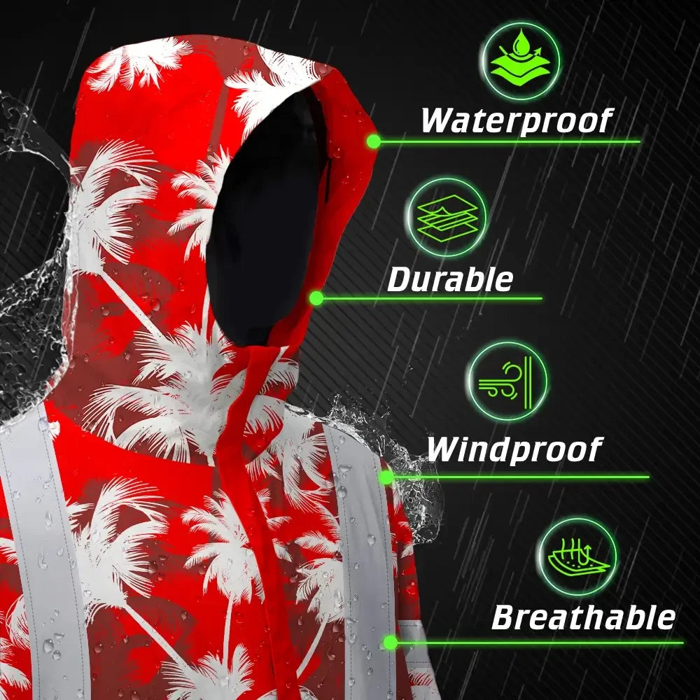Red Neon Flowers Hi-Vis Waterproof Jacket