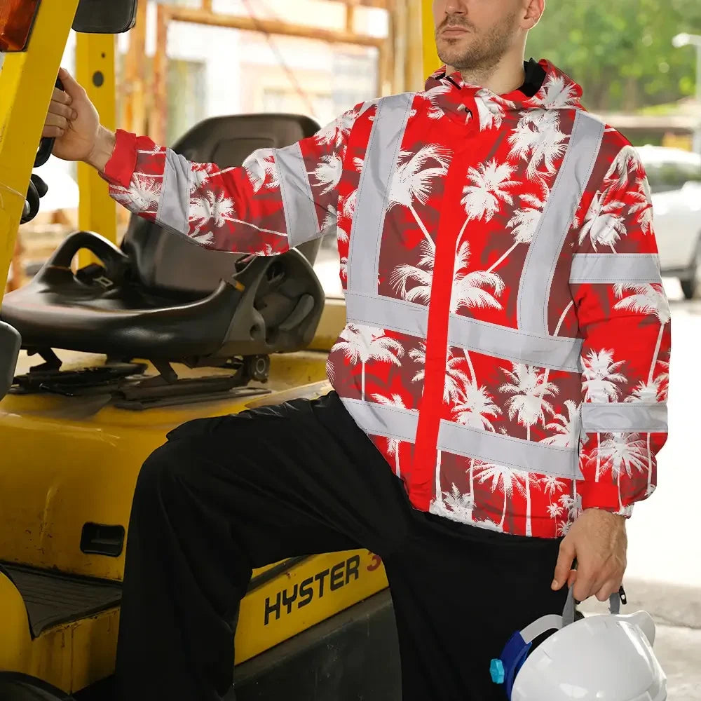 Red Neon Flowers Hi-Vis Waterproof Jacket