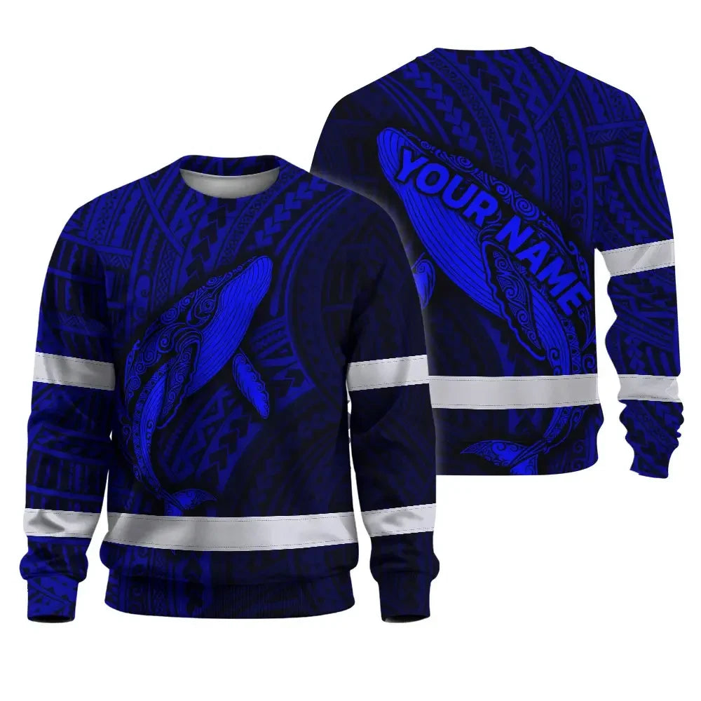 Hi Vis Long Sleeve Reflective Tapes Blue Neon Hawaii Whale Hi-Vis Work Shirt