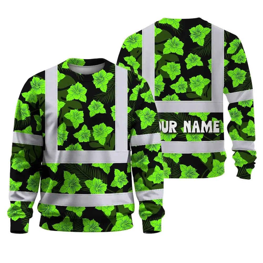 Hi Vis Long Sleeve Reflective Tapes Green Neon Flowers 3 Hi-Vis Work Shirt