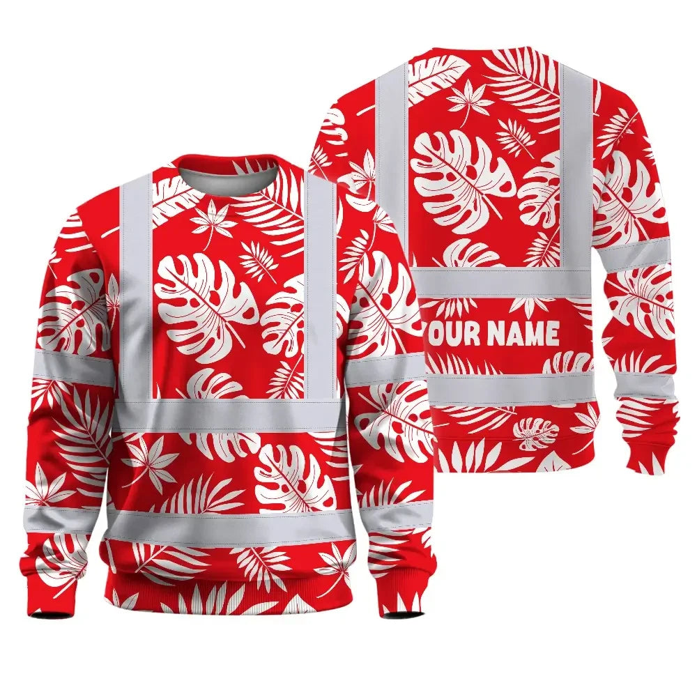 Hi Vis Long Sleeve Reflective Tapes Red Neon Flowers Hi-Vis Work Shirt