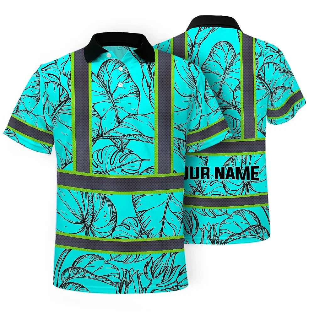 Blue Neon Flowers Hi-Vis Polo Shirt