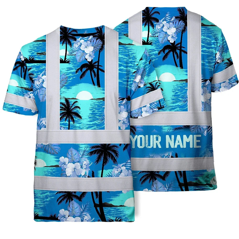 Blue Neon Flowers 4 Hi-Vis Work Shirt