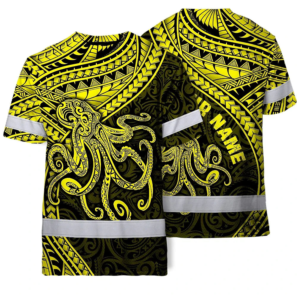 Yellow Neon Hawaii Octopus Custom Hi-Vis Work Shirt