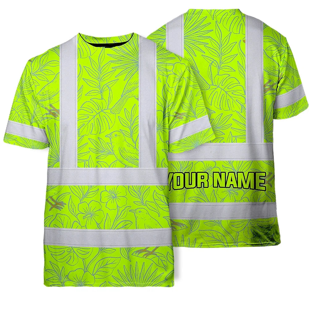 Green Grey Flowers Hawaii Hi-Vis T-Shirt