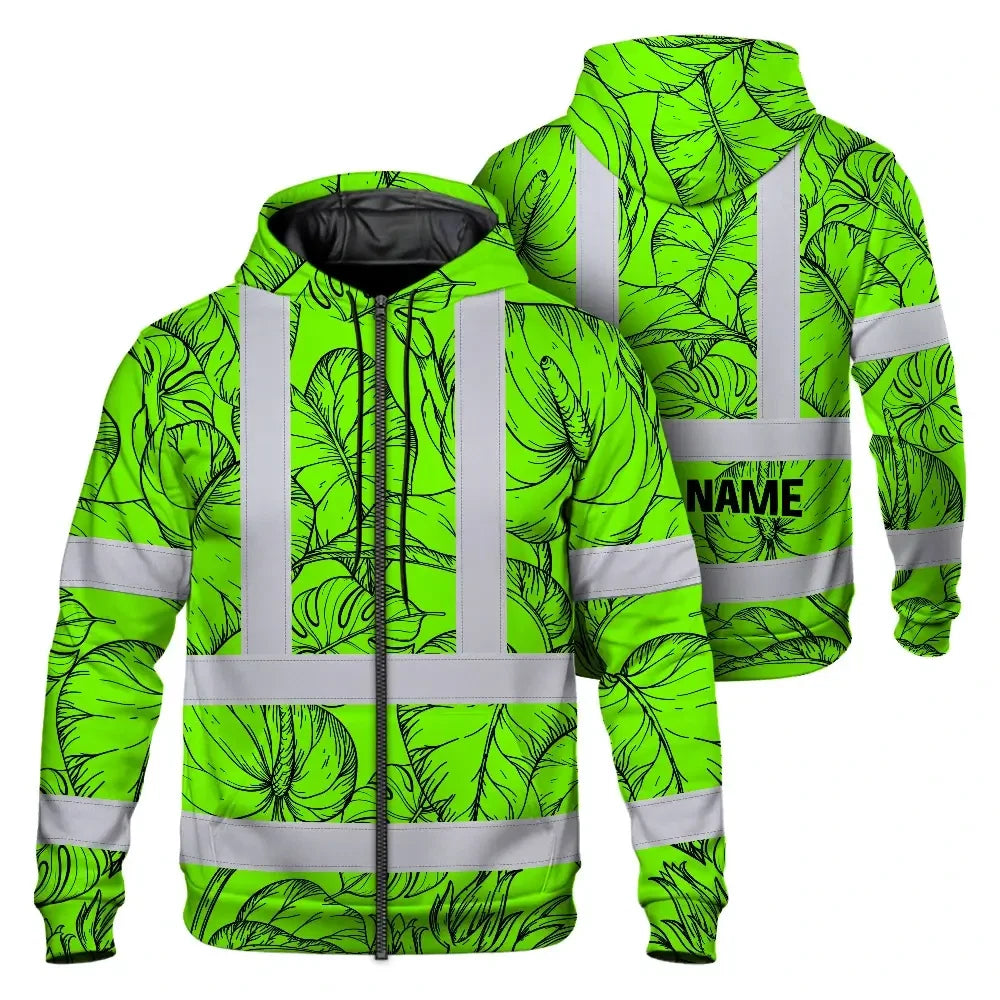 Green Black Neon Flowers Hi-Vis Zip Hoodie