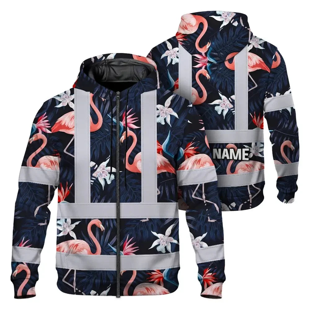 Hawaii Flamingo 2 Hi-Vis Zip Hoodie