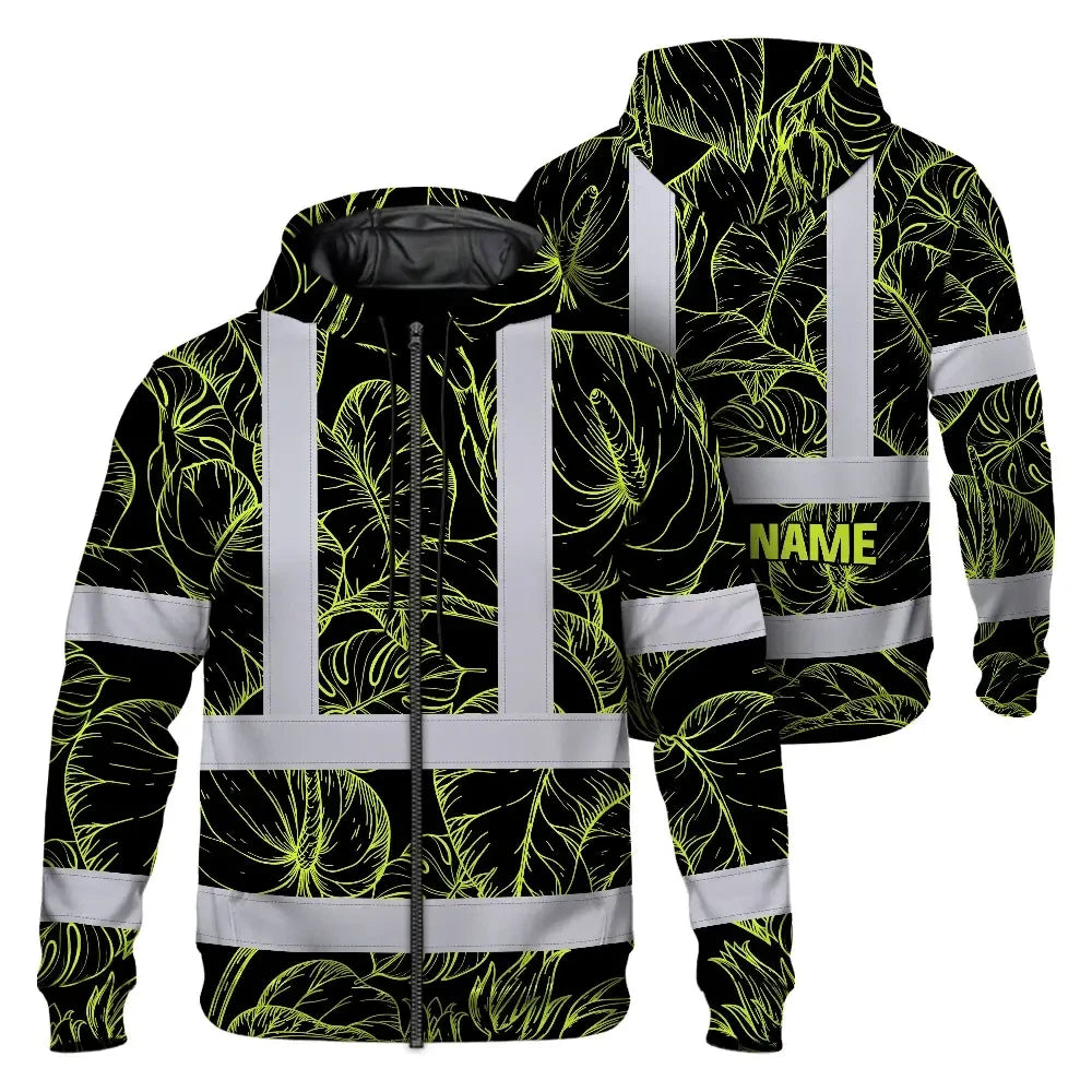 Lime Neon Flowers Hi-Vis Zip Hoodie