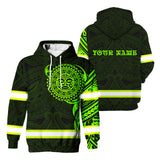 Hi Vis Hoodie Reflective Tapes Green Neon Hawaiian Polynesian Tribal Custom Name Safety Workwear
