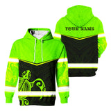Hi Vis Hoodie Reflective Tapes Green Turtle Hawaiian Custom Name Safety Workwear