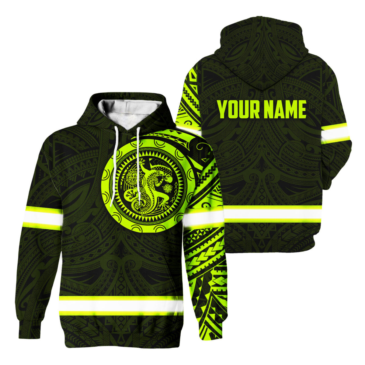 Hi Vis Hoodie Reflective Tapes Hawaiian Custom Name Safety Workwear