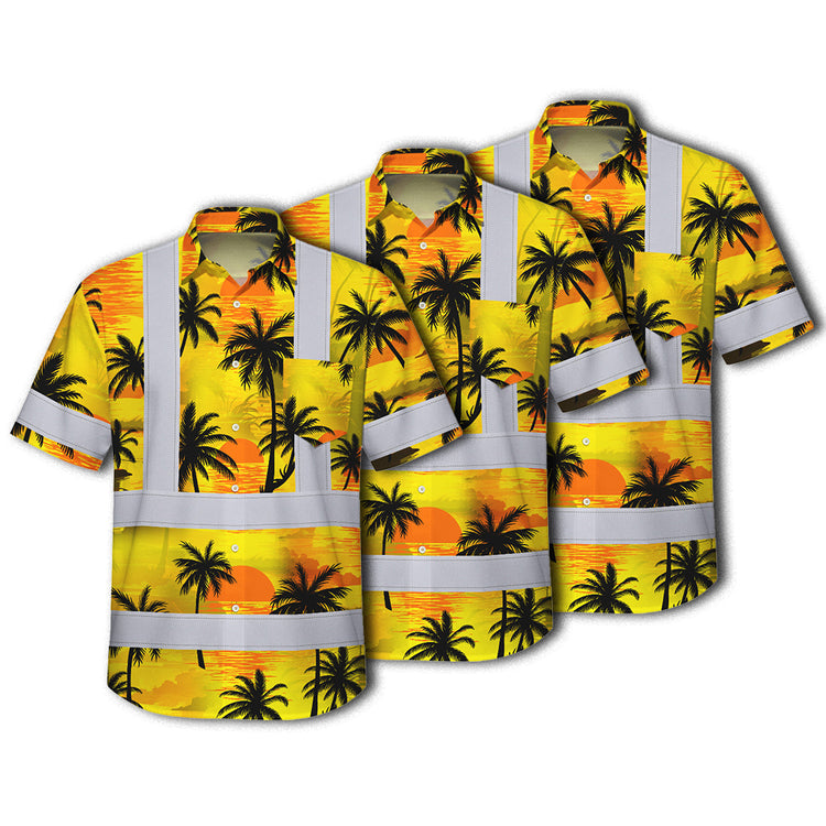Yellow Neon Flowers Hi-Vis Hawaiian Shirt