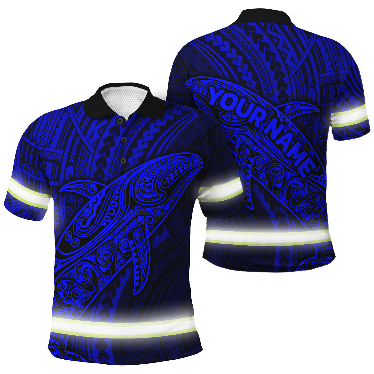 Hi Vis Polo Shirt Reflective Tapes Blue Neon Hawaii Whale Custom