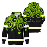 Hi Vis Hoodie Reflective Tapes Octopus Hawaiian Polynesian Tribal Custom Name Safety Workwear