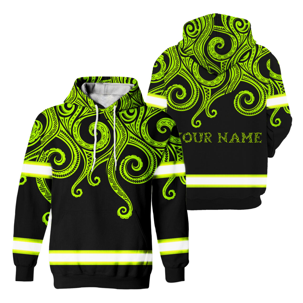 Hi Vis Hoodie Reflective Tapes Octopus Hawaiian Polynesian Tribal Custom Name Safety Workwear