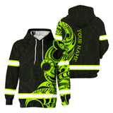 Hi Vis Hoodie Reflective Tapes Green Hawaiian Polynesian Tribal 2 Custom Name Safety Workwear
