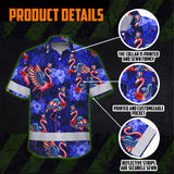 Hi Vis Hawaiian Shirt Reflective Tapes Flamingo US Flag Custom Name Safety Workwear For Workers, Truckers, Operators, Independence