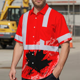 Hi Vis Hawaiian Shirt Reflective Tapes Red Neon Canada Flag Custom Name Safety Workwear For Workers, Truckers, Operators, Canadian