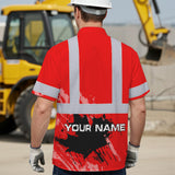 Hi Vis Hawaiian Shirt Reflective Tapes Red Neon Canada Flag Custom Name Safety Workwear For Workers, Truckers, Operators, Canadian