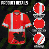 Hi Vis Hawaiian Shirt Reflective Tapes Red Neon Canada Flag Custom Name Safety Workwear For Workers, Truckers, Operators, Canadian