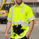 Hi Vis Hawaiian Shirt Reflective Tapes Lime Neon Canada Flag Custom Name Safety Workwear For Workers, Truckers, Operators, Canadian