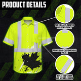 Hi Vis Hawaiian Shirt Reflective Tapes Lime Neon Canada Flag Custom Name Safety Workwear For Workers, Truckers, Operators, Canadian
