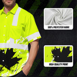 Hi Vis Hawaiian Shirt Reflective Tapes Lime Neon Canada Flag Custom Name Safety Workwear For Workers, Truckers, Operators, Canadian