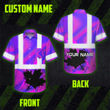 Hi Vis Hawaiian Shirt Reflective Tapes Violet Hologram Canada Flag Custom Name Safety Workwear For Workers, Truckers, Operators, Canadian
