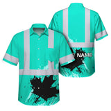 Hi Vis Hawaiian Shirt Reflective Tapes Mint Neon Canada Flag Custom Name Safety Workwear For Workers, Truckers, Operators, Canadian