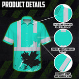 Hi Vis Hawaiian Shirt Reflective Tapes Mint Neon Canada Flag Custom Name Safety Workwear For Workers, Truckers, Operators, Canadian