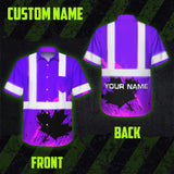 Hi Vis Hawaiian Shirt Reflective Tapes Violet Neon Canada Flag Custom Name Safety Workwear For Workers, Truckers, Operators, Canadian