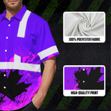 Hi Vis Hawaiian Shirt Reflective Tapes Violet Neon Canada Flag Custom Name Safety Workwear For Workers, Truckers, Operators, Canadian